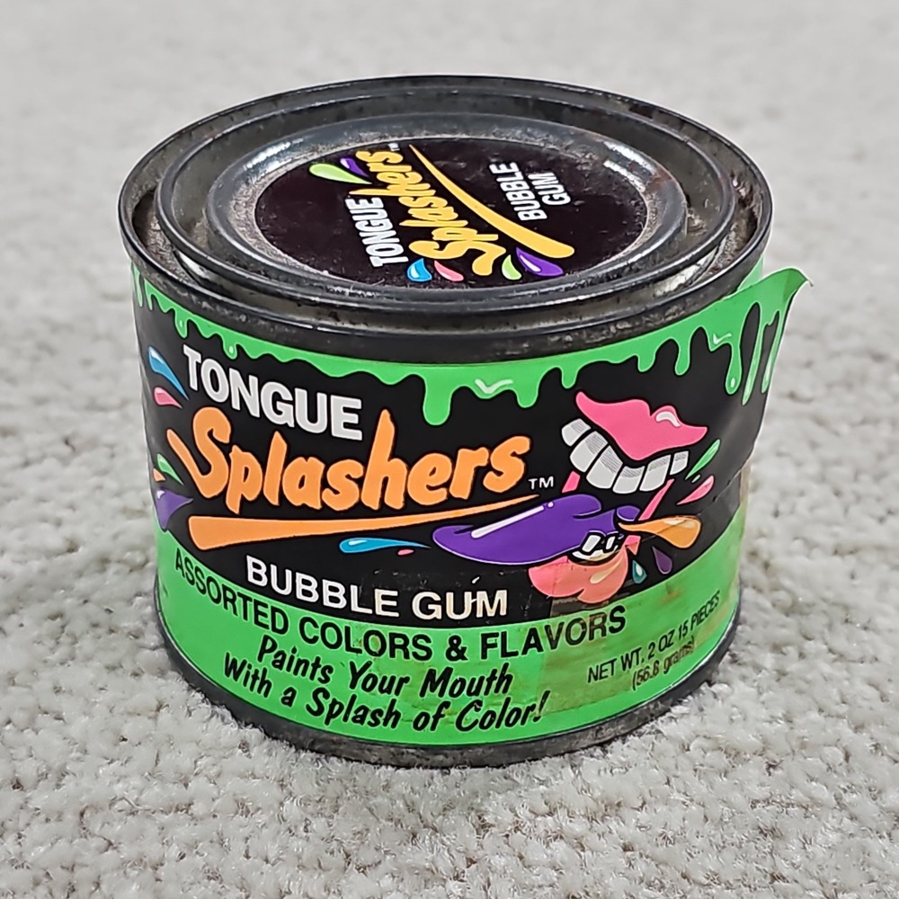 Tongue Splashers Bubble Gum Store Display Tin Bucket Advertising Countertop 2 oz